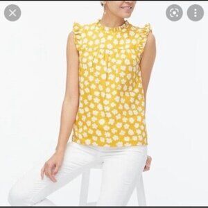 NWT Jcrew Mustard Floral Poplin Ruffled Blouse Yellow Sleeveless